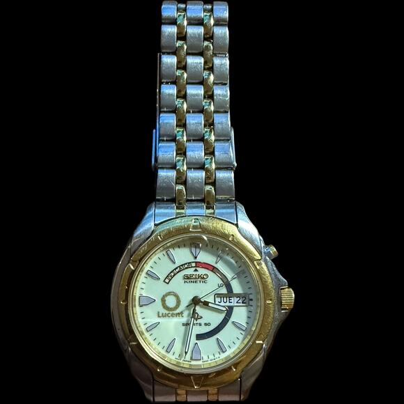 Seiko Kinetic Lucent Sports 50 Men\'s Watch Day Date Two Tone Silver Gold main image 5